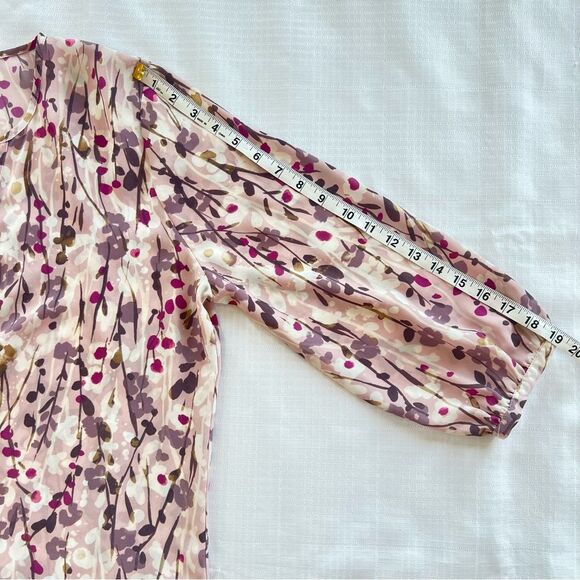 Cynthia Rowley Button Popover 3/4 Sleeve Floral Print Top Blouse SZ L - Picture 5 of 10